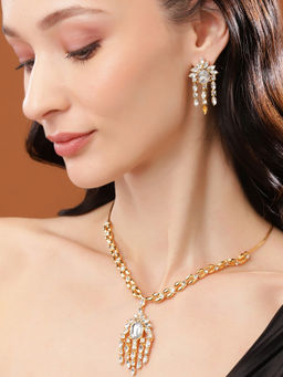 Estele - Gold Plated Baguette Necklace Set with Crystals for Women