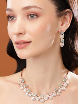 Estele - Rose Gold Plated CZ Fascinating Necklace Set with Mint Green Crystal for Women