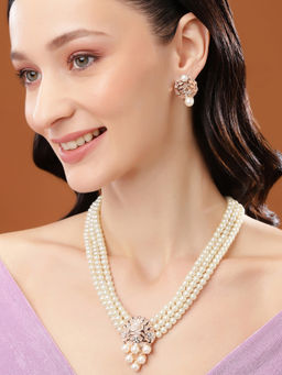 Estele - Rose Gold Plated Sparkling Necklace Set with Pearls for Women