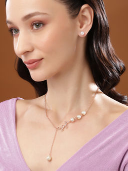 Estele - Rose Gold Plated Beautiful Necklace Set with Pearls for Women