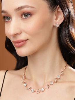 Estele - Rose Gold Plated Flower Designer Necklace Set with Crystals for Women