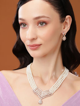 Estele - Rose Gold Plated Sparkling Necklace Set with Crystals for Women