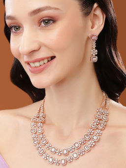 Estele - Rose Gold Plated CZ Fascinating Necklace Set with White Austrian Crystals for Women