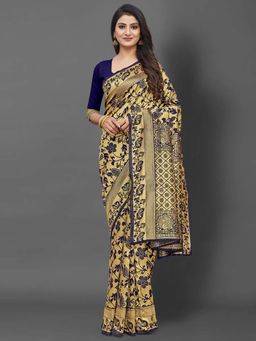 Akhilam - Women Silk Blend Navy Blue Celebrity Saree with Unstitched Blouse
