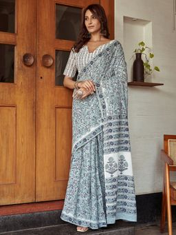 Modeva - Ready To Wear Saree with Unstitched Blouse Piece-Blue