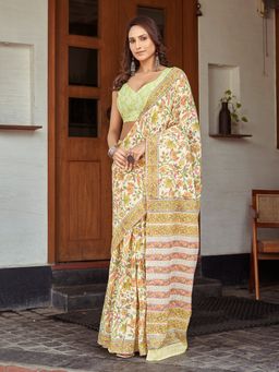 Modeva - Ready To Wear Saree with Unstitched Blouse Piece-Yellow