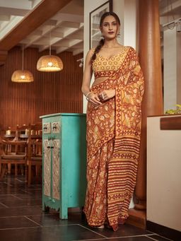 Modeva - Ready To Wear Saree with Unstitched Blouse Piece-Rust