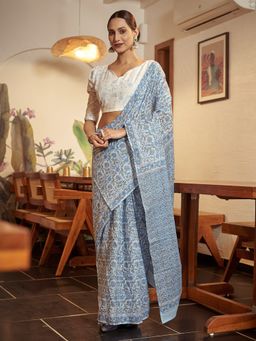 Modeva - Ready To Wear Saree with Unstitched Blouse Piece-Turquoise