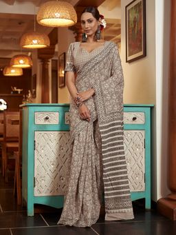 Modeva - Ready To Wear Saree with Unstitched Blouse Piece-Grey