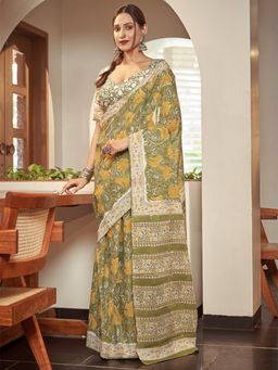 Modeva - Ready To Wear Saree with Unstitched Blouse Piece-Green