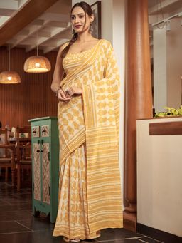 Modeva - Ready To Wear Saree with Unstitched Blouse Piece-Cream
