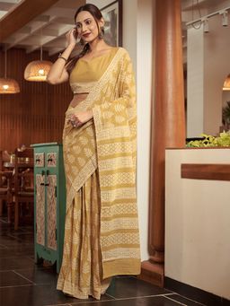 Modeva - Ready To Wear Saree with Unstitched Blouse Piece-Mustard