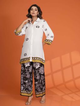 KAFTANIZE - White & Yellow Salli Work Border Print Co-Ord (Set of 2)