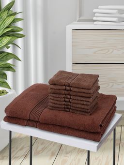 KOPA - 10Pc Quick Dry 100% Cotton Soft Terry Towel -2Pc Bath, 8Pc Face D'Ross Solid-Brown