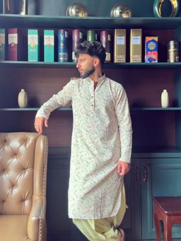 KISAH - Men White Printed Kurta