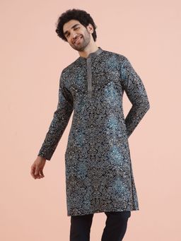 KISAH - Men Navy Blue Printed Kurta