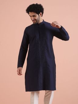 KISAH - Men Navy Blue Pleated Kurta
