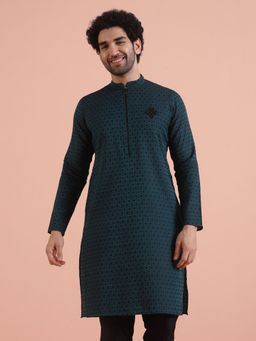KISAH - Men Teal Embroidered Kurta