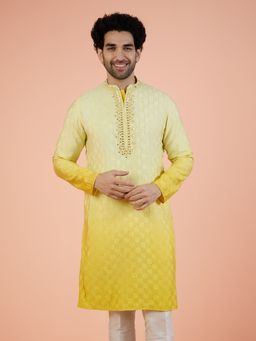 KISAH - Men Yellow Embroidered Kurta
