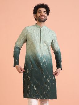 KISAH - Men Green Embroidered Kurta