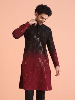 KISAH - Men Maroon Embroidered Kurta