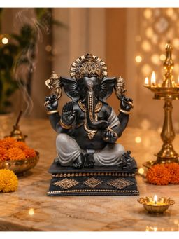 Ashnam - Square Base Ganesha - Metallic Grey
