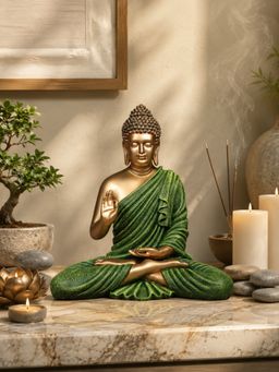 Ashnam - Blessing Buddha Decorative Showpiece Green