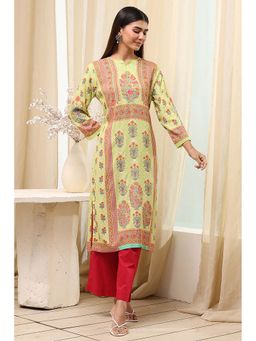 Biba - Women Yellow Viscose Rayon Straight Floral Printed Kurta