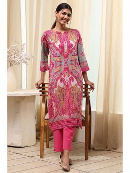 Biba - Women Pink Viscose Rayon Straight Printed Kurta