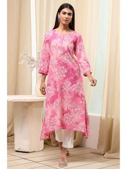 Biba - Women Pink Viscose Rayon Floral Print Kurta