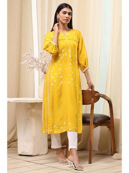 Biba - Women Yellow Modal Blend Printed Kurta