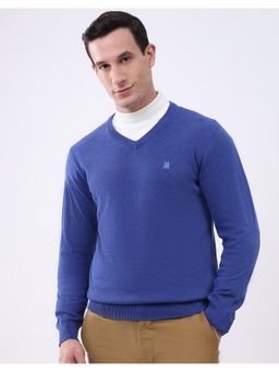 Monte Carlo - Men V-Neck Full Sleeve Blue Sweater