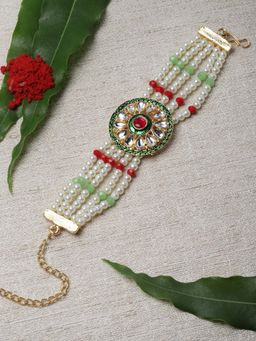 PANASH - Unisex Gold-Toned Kundan & Pearls Handcrated Bracelet Style Rakhi