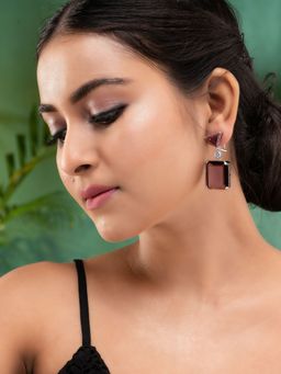 Saraf RS Jewellery - Silver Plated Maroon Faux Glass Studded Statement Earrings