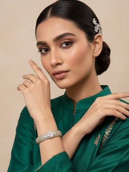 Auraa Trends - Gold-Plated Oval Cz Stone and Pave Crystal Kada