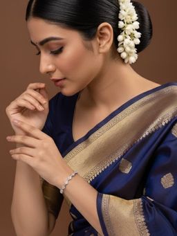 Auraa Trends - Silver-Plated Cz Studded Bangle Style Bracelet