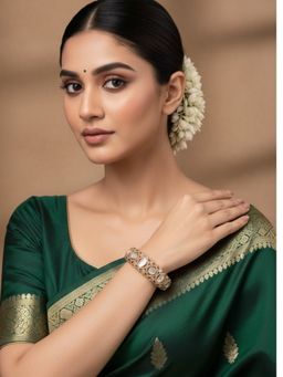 Auraa Trends - Traditional Gold-Plated Ruby Red Kundan Kada