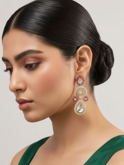 Auraa Trends - Gold-Plated Pink Stone Teardrop Kundan Earrings