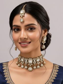 Auraa Trends - Gold Finish Kundan Polka Jewellery Set