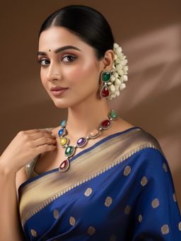 Auraa Trends - Gold Finish Multi-Coloured Kundan Polka Jewellery Set