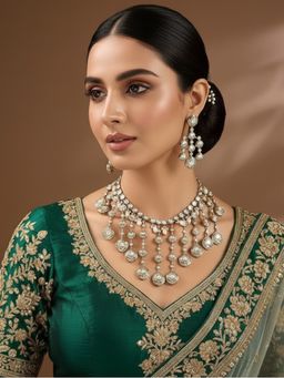 Auraa Trends - Gold Finish Kundan Polka and Pearl Jewellery Set