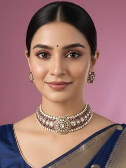 Auraa Trends - Luxury Ruby Red Kundan Choker Jewellery Set