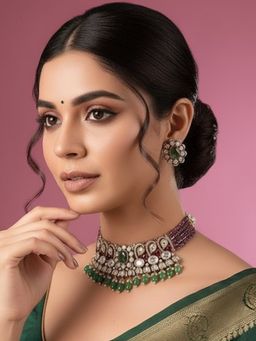 Auraa Trends - Multi-Color Beads Kundan Choker Jewellery Set