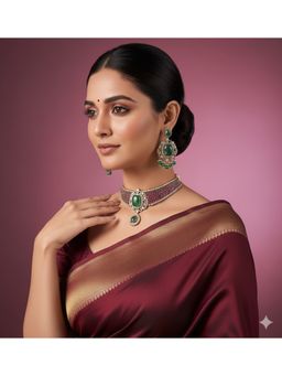 Auraa Trends - Gold-Plated Multi-Color Stone Choker Jewellery Set
