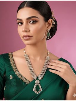 Auraa Trends - Emerald Green Kundan Long Pendant Jewellery Set