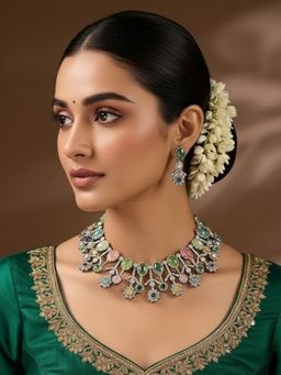 Auraa Trends - Luxury Gold-Plated Multi-Colour Stones and Diamond Accents Jewellery Set