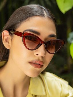 Haute Sauce - Brown The Diva Cat Eye Sunglass-Ruby Red (HSSG2853)