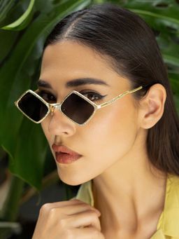 Haute Sauce - Grey The Edge Rectangular Sunglass-Black Gold (HSSG2876)