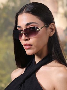 Haute Sauce - Purple The Edge Rectangular Sunglass - Gold Violet (HSSG2880)