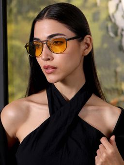 Haute Sauce - Yellow The Bold Square Sunglass - Amber Yellow (HSSG2881)